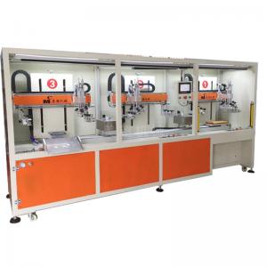  Full Automatic Three Printing Head Shuttle Screen Printing Machine with Automatic Mechanical Loading and Blanking Arm